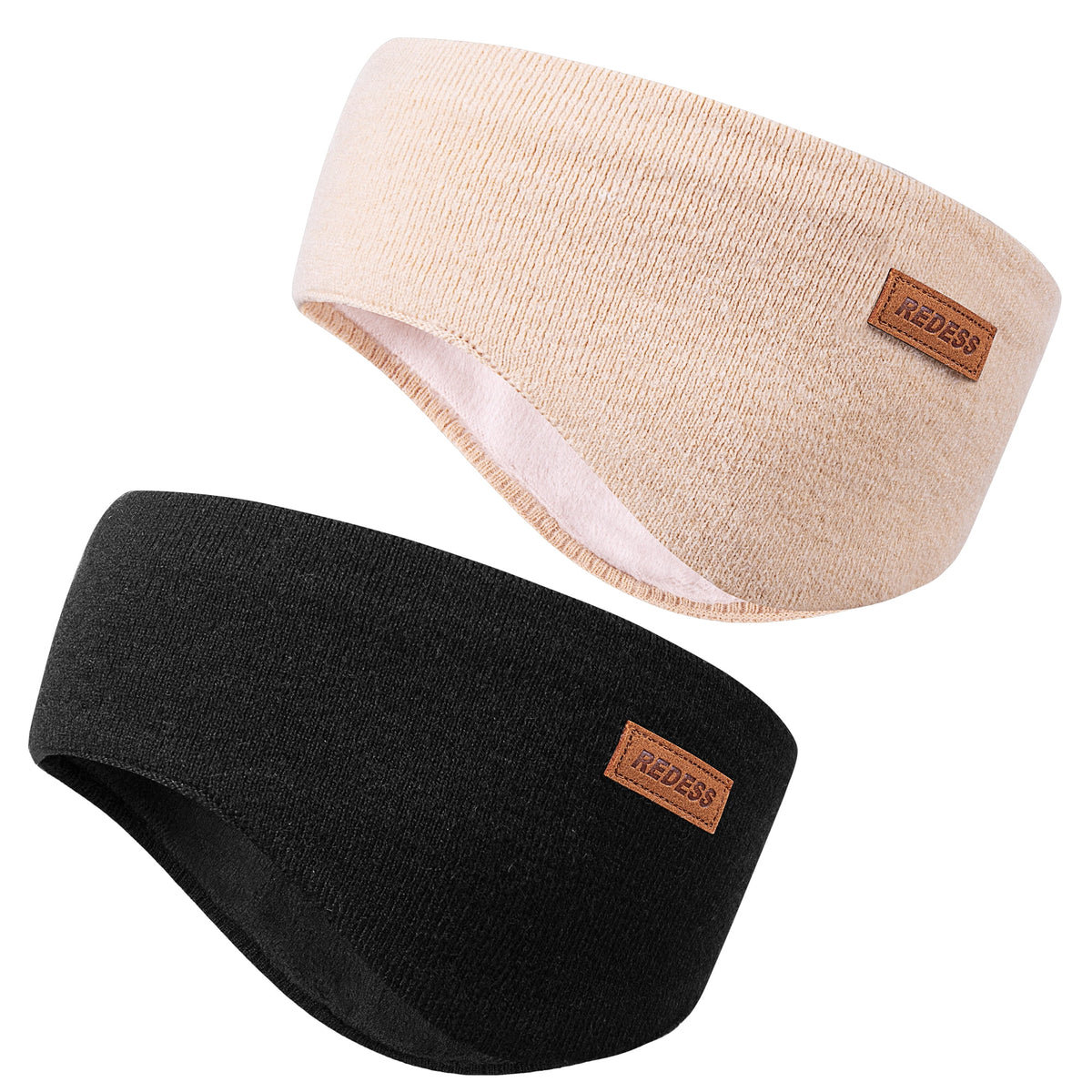 REDESS Winter Headband for Women Soft Fleece Ear Warmer Black Headband 2 Pack
