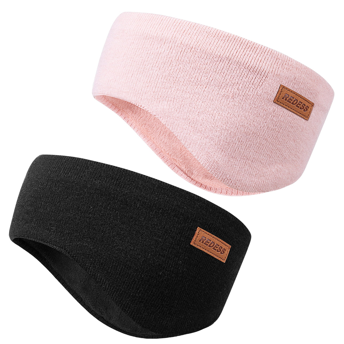 REDESS Winter Headband for Women Soft Fleece Ear Warmer Black Headband 2 Pack