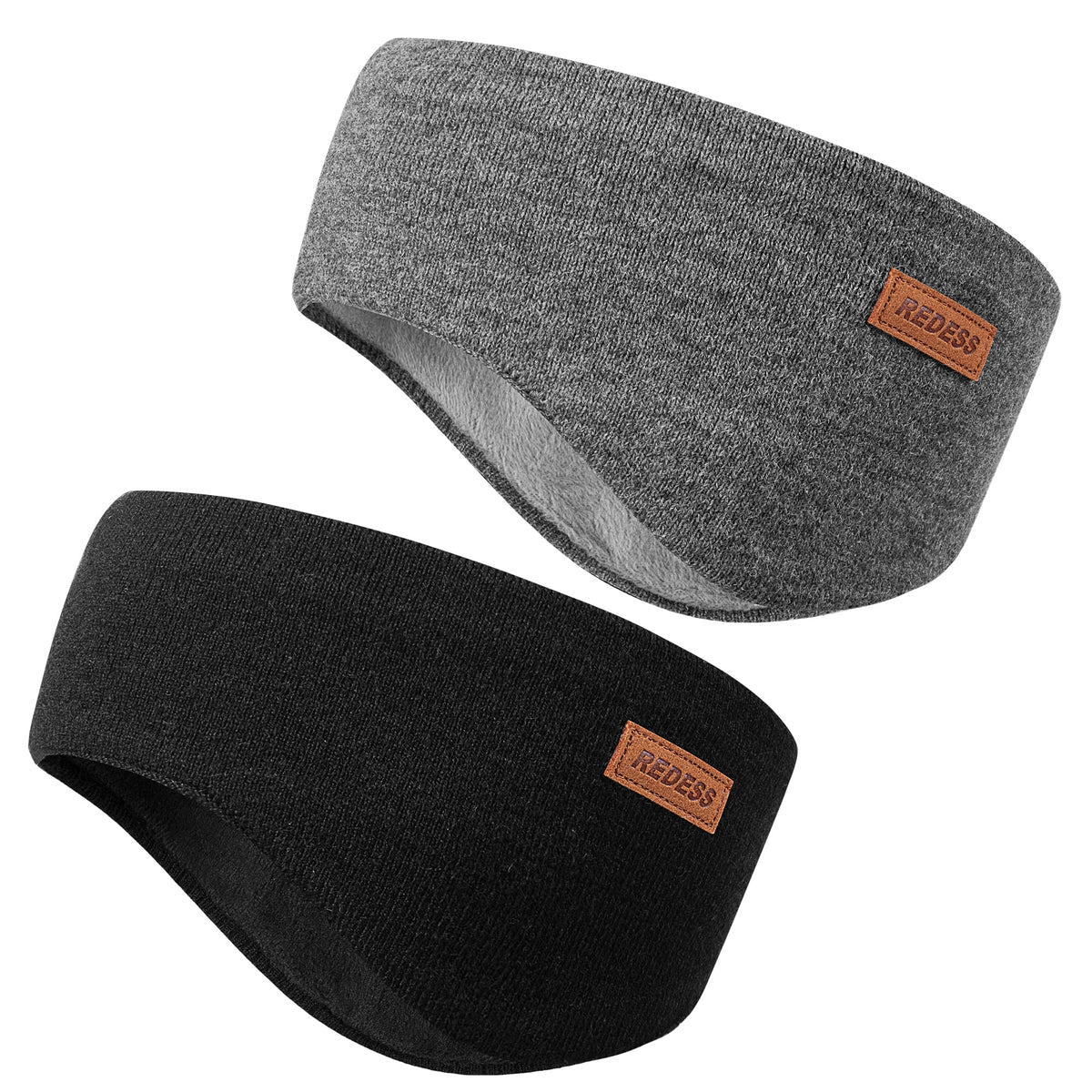 REDESS Winter Headband for Women Soft Fleece Ear Warmer Black Headband 2 Pack