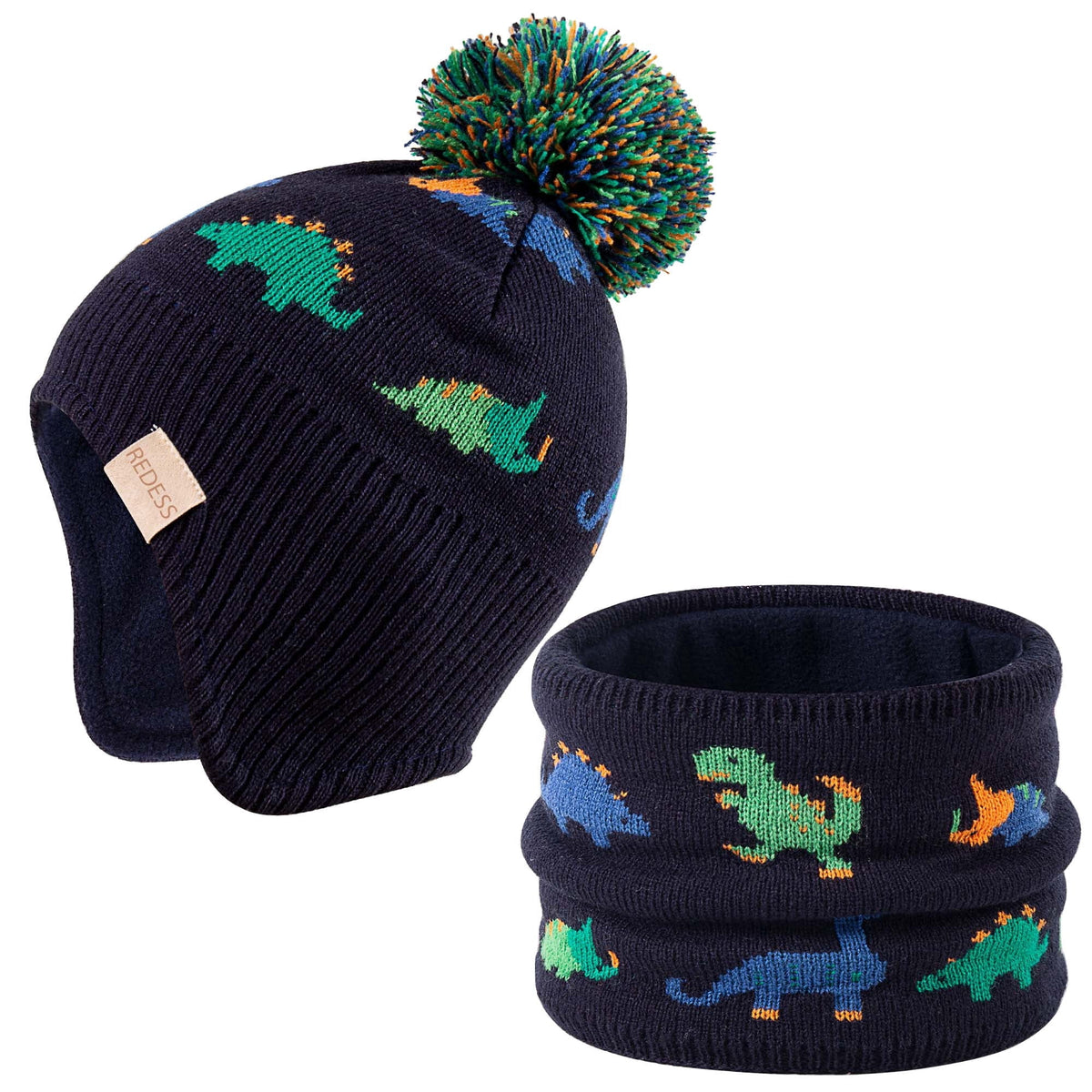 REDESS Infant Toddler Winter Hat Scarf Set Knitted Fleece Lined for Baby Boy Girl