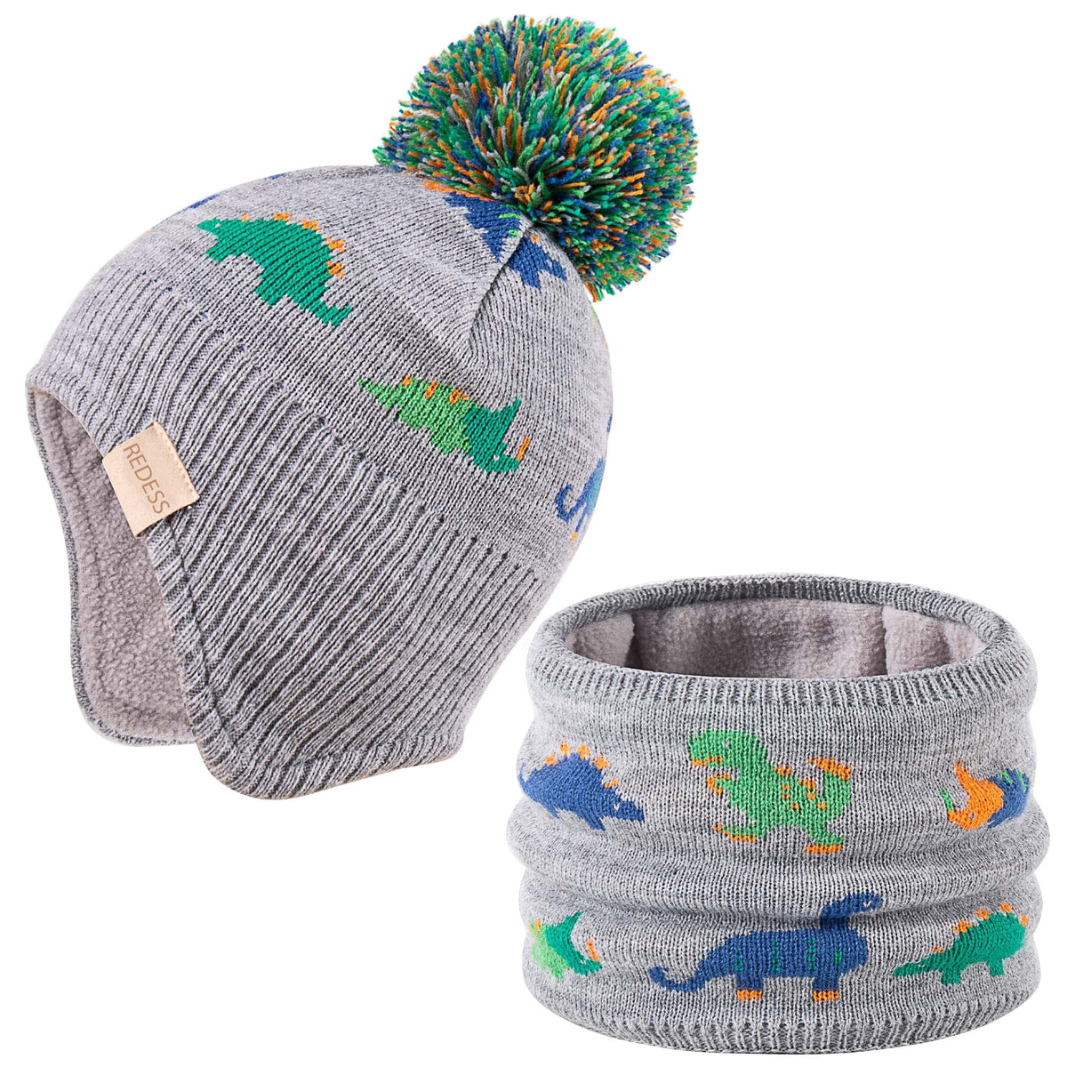 REDESS Infant Toddler Winter Hat Scarf Set Knitted Fleece Lined for Baby Boy Girl