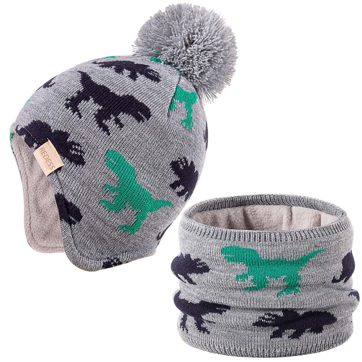 REDESS Infant Toddler Winter Hat Scarf Set Knitted Fleece Lined for Baby Boy Girl