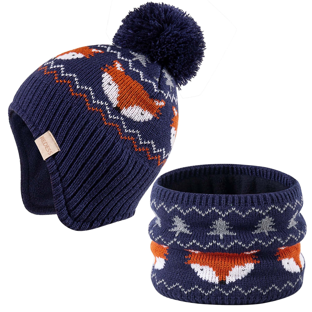 REDESS Infant Toddler Winter Hat Scarf Set Knitted Fleece Lined for Baby Boy Girl