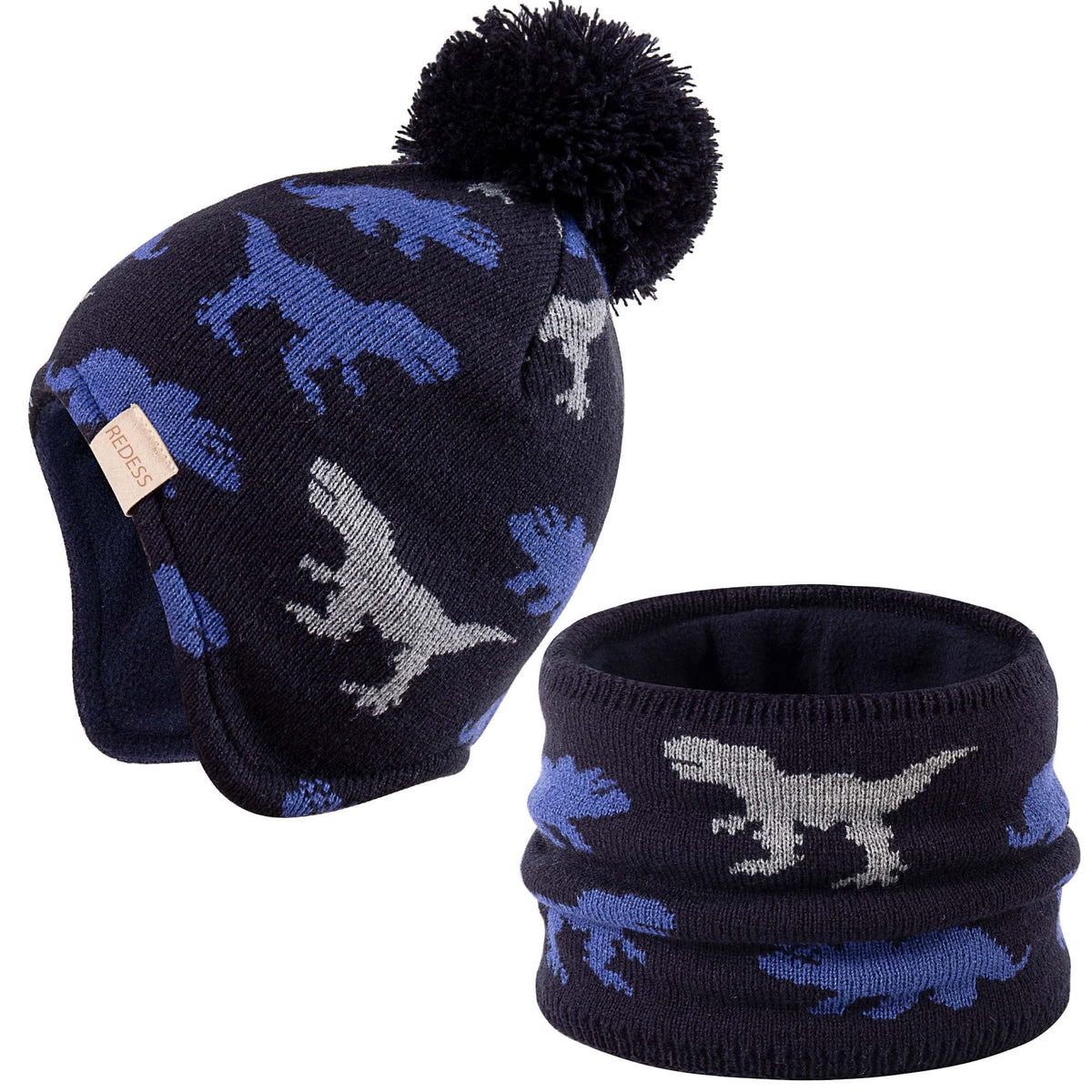 REDESS Infant Toddler Winter Hat Scarf Set Knitted Fleece Lined for Baby Boy Girl