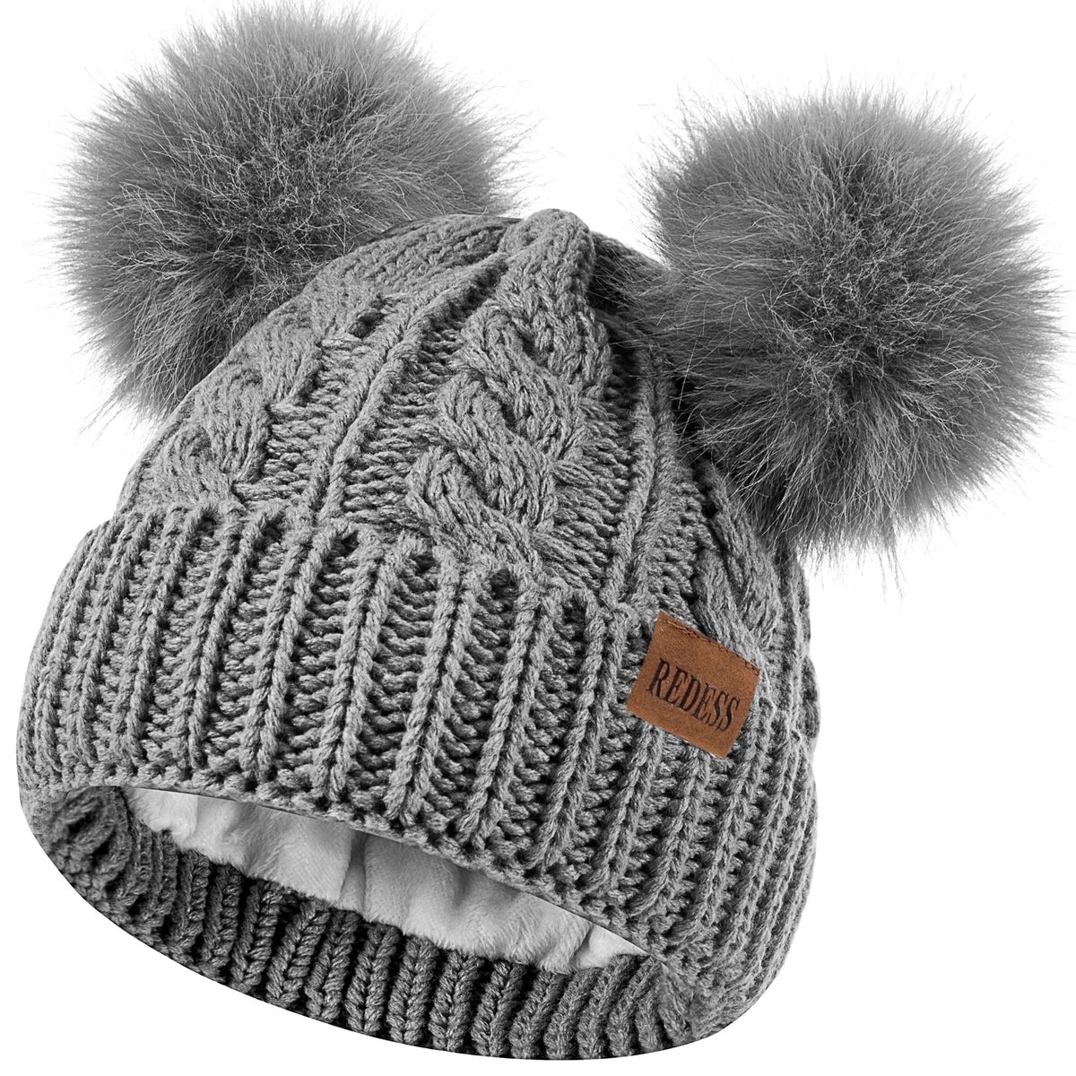 REDESS Kids Winte Beanie Hat with Two Pom-Pom for Girls 3-9 Year Old,Black