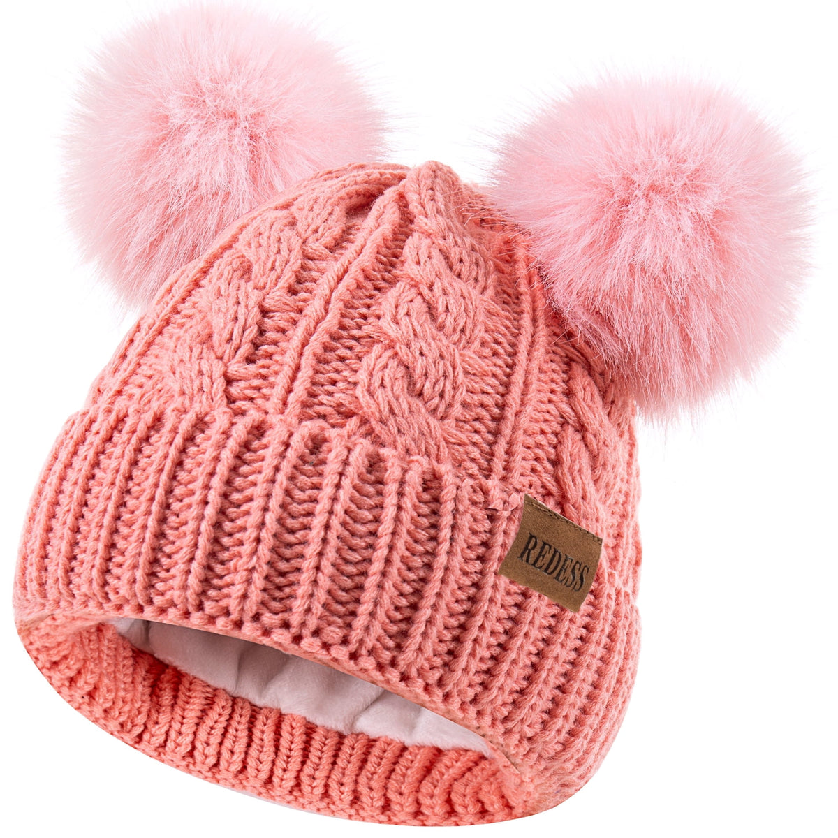 REDESS Kids Winte Beanie Hat with Two Pom-Pom for Girls 3-9 Year Old,Black