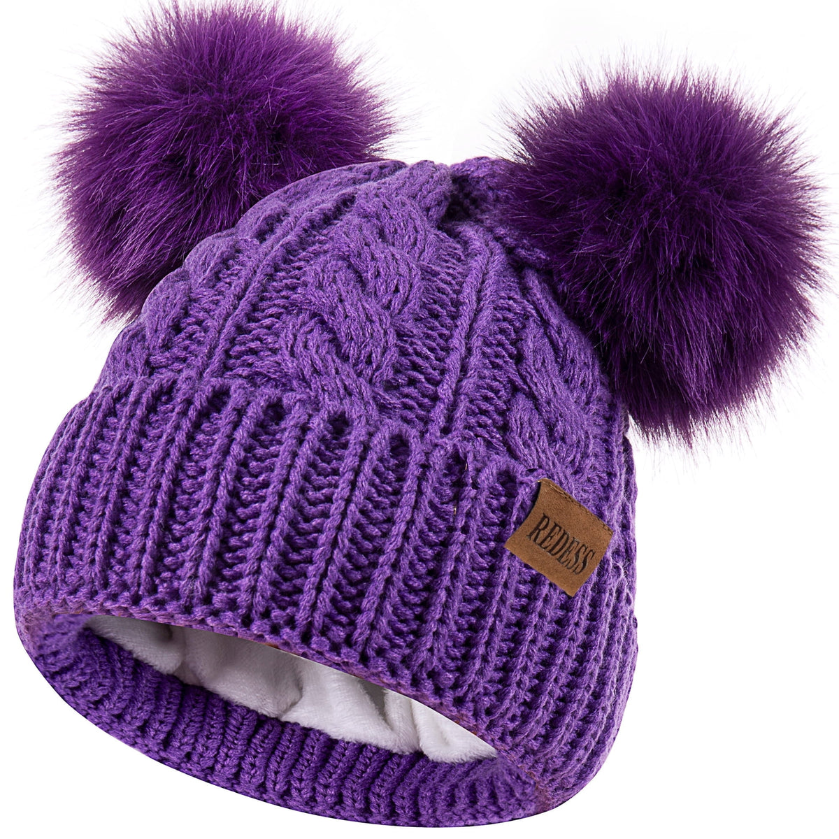 REDESS Kids Winte Beanie Hat with Two Pom-Pom for Girls 3-9 Year Old,Black
