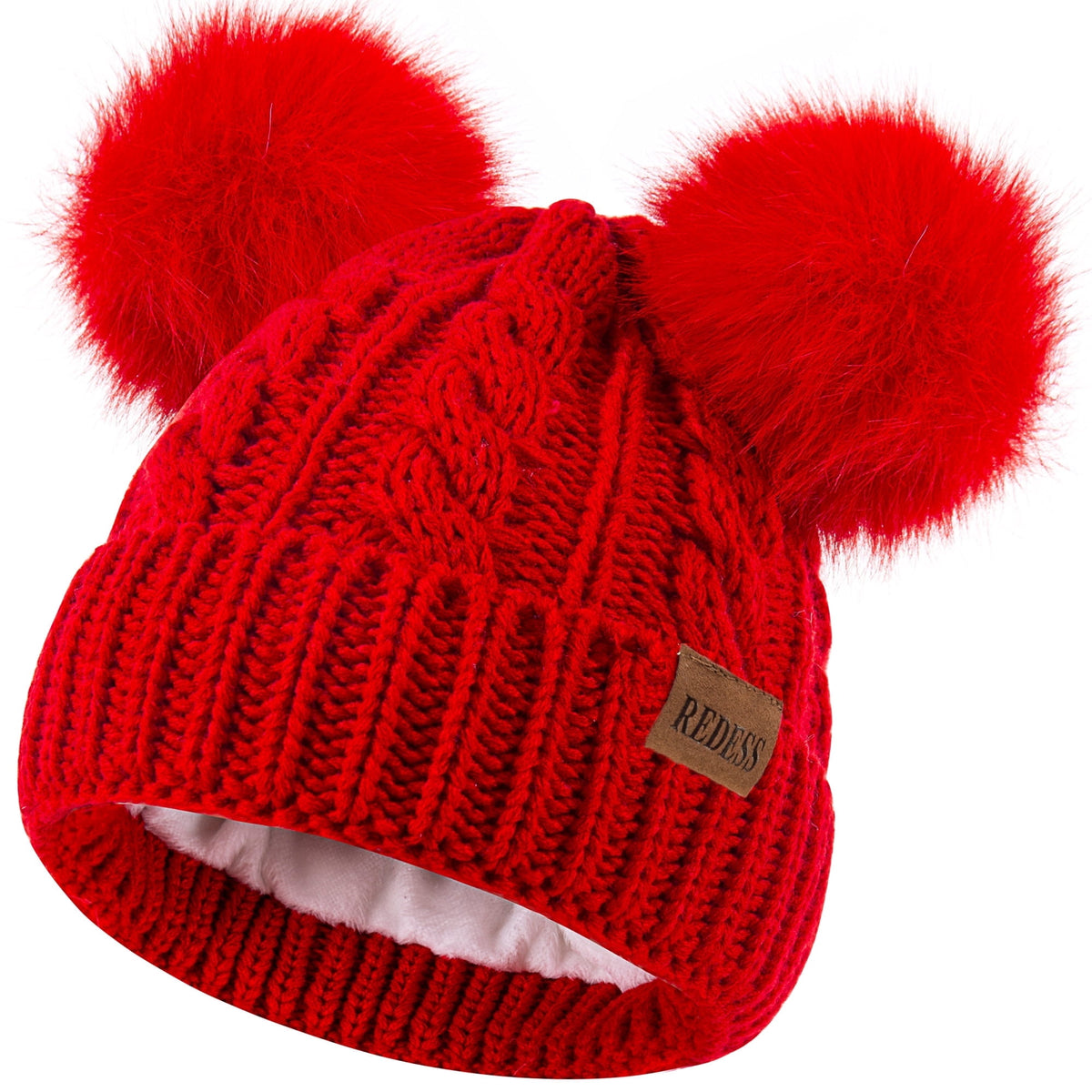 REDESS Kids Winte Beanie Hat with Two Pom-Pom for Girls 3-9 Year Old,Black