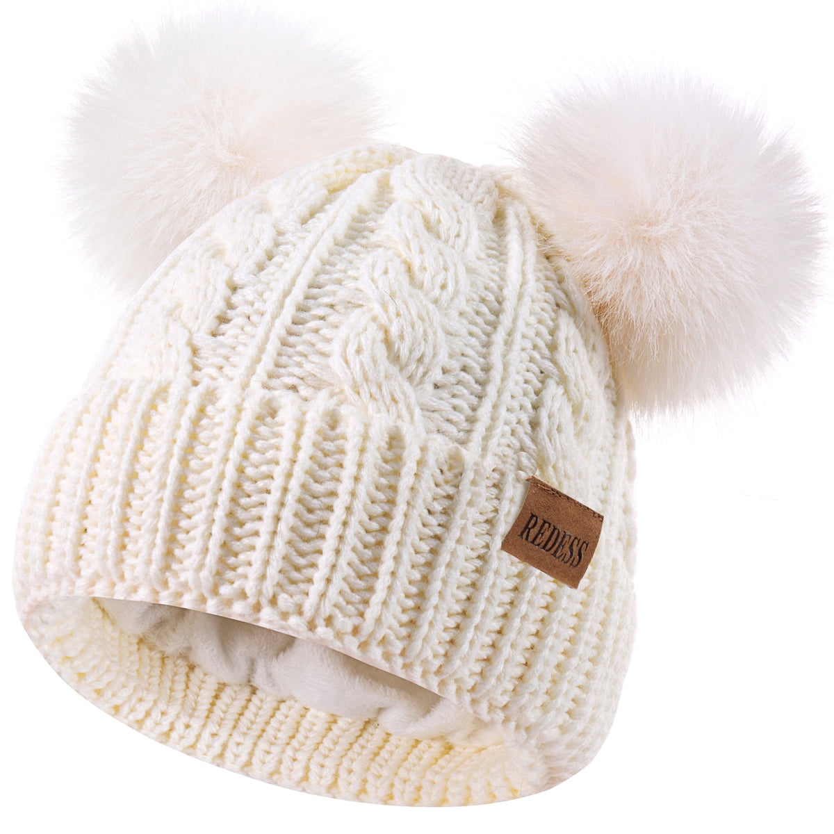 REDESS Kids Winte Beanie Hat with Two Pom-Pom for Girls 3-9 Year Old,Black