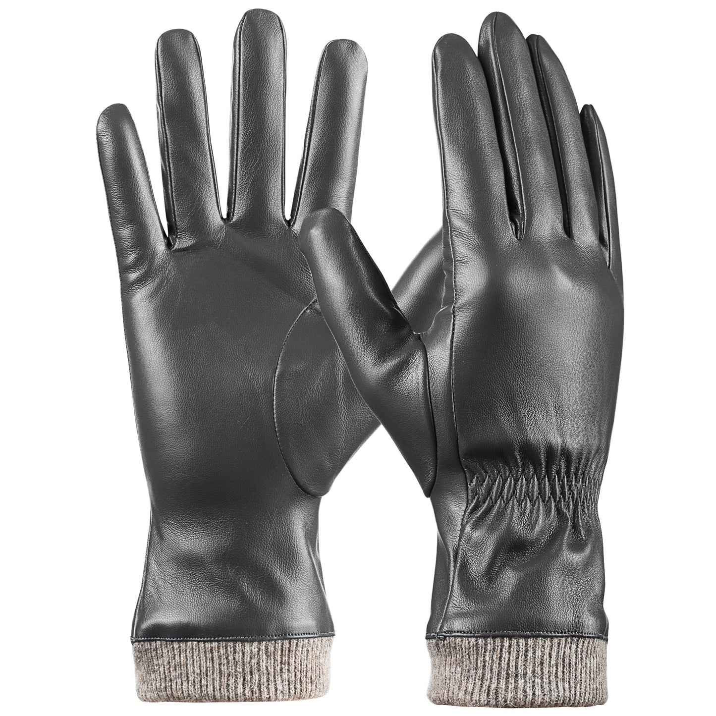 REDESS Leather Black Gloves for Women, Soft Winter Thermal Snow Driving Gloves Touchscreen