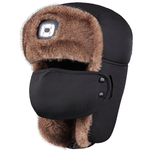 REDESS Men's Trapper Hat with Light USB Winter Warm Ear Flaps USB Rechargeable LED Trapper Hat for Men and Women
