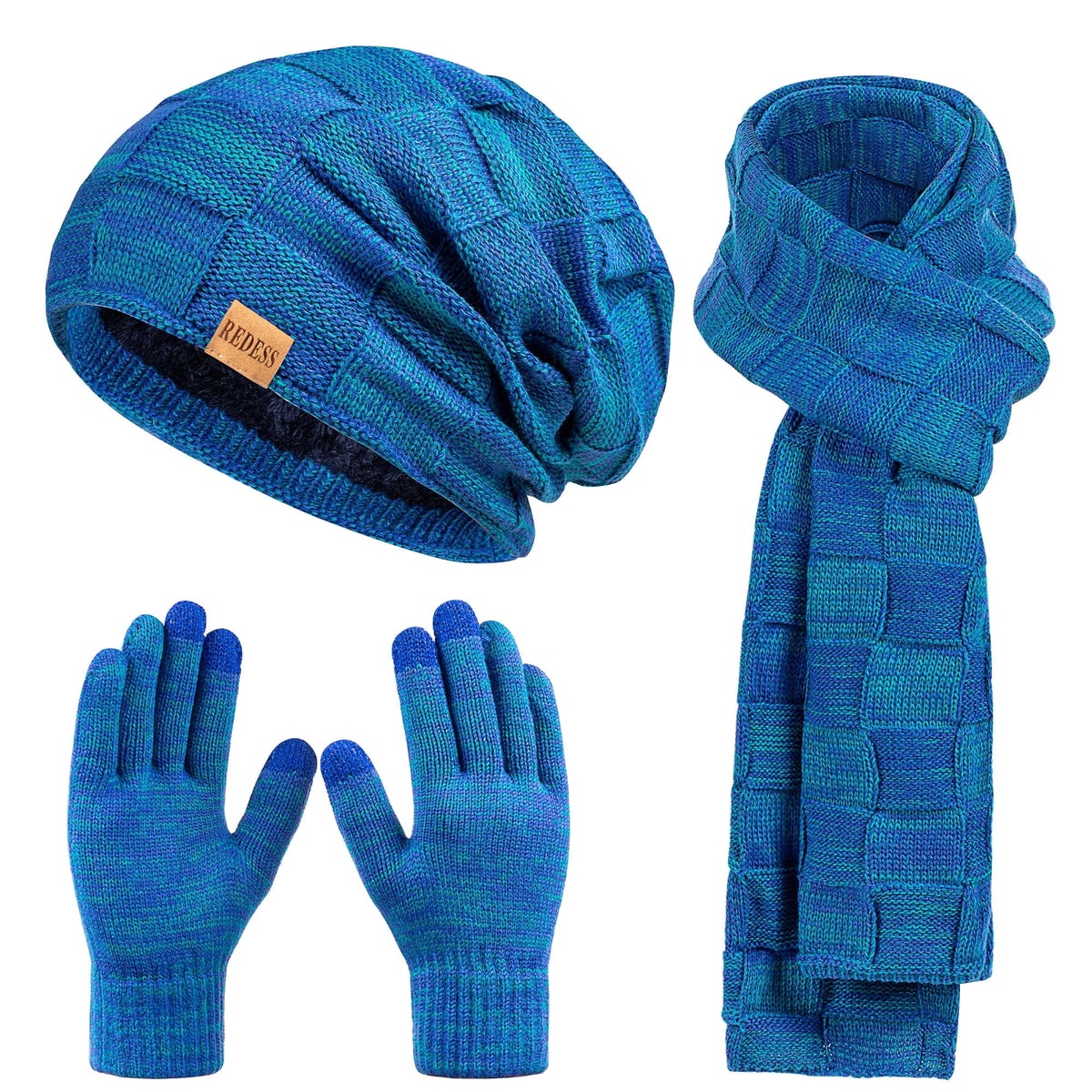 REDESS Men's Winter Beanie Hat Scarf & Glove Sets for Adult,Knit Slouchy Thick Skull Hats and Glove Set-Beige
