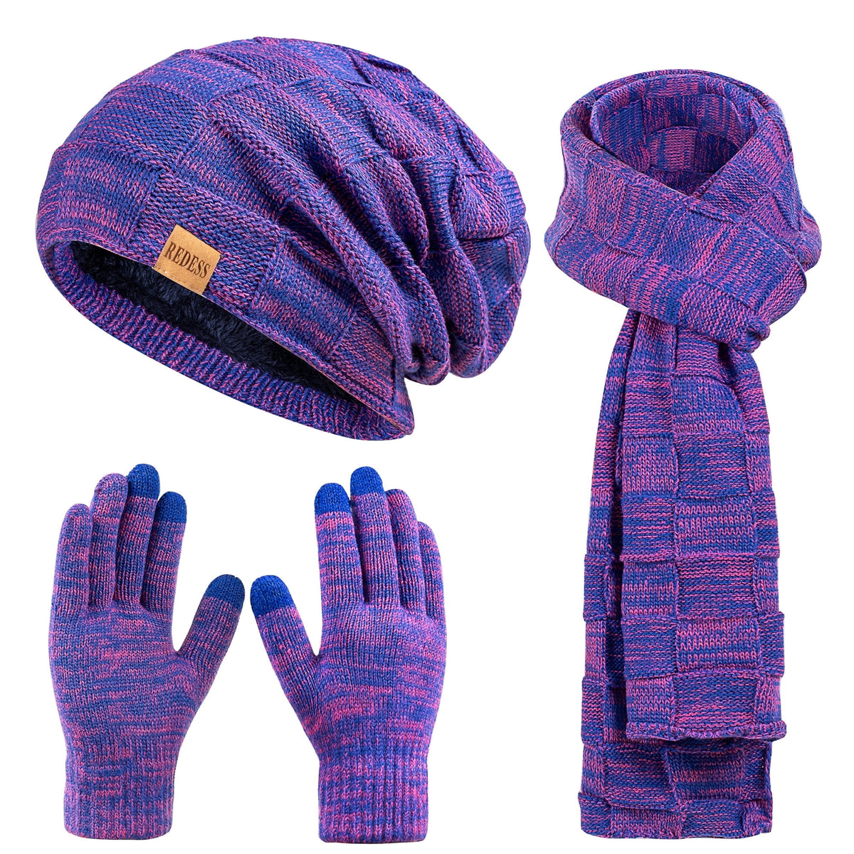 REDESS Men's Winter Beanie Hat Scarf & Glove Sets for Adult,Knit Slouchy Thick Skull Hats and Glove Set-Beige