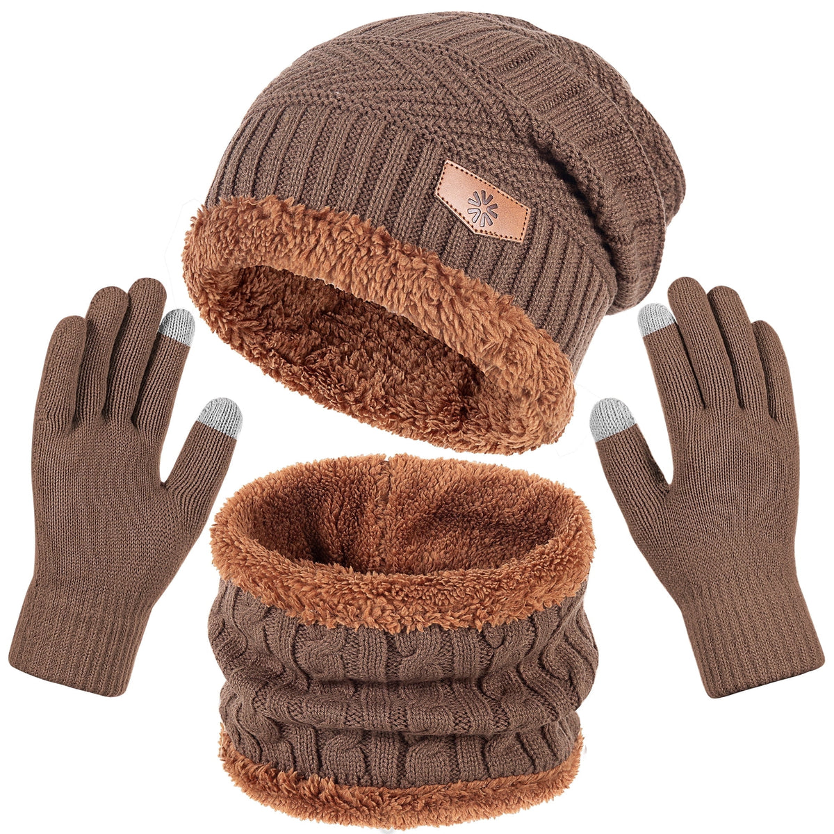 REDESS Men's Winter Beanie Hat Scarf and Touch Screen Gloves Set for Women,Black