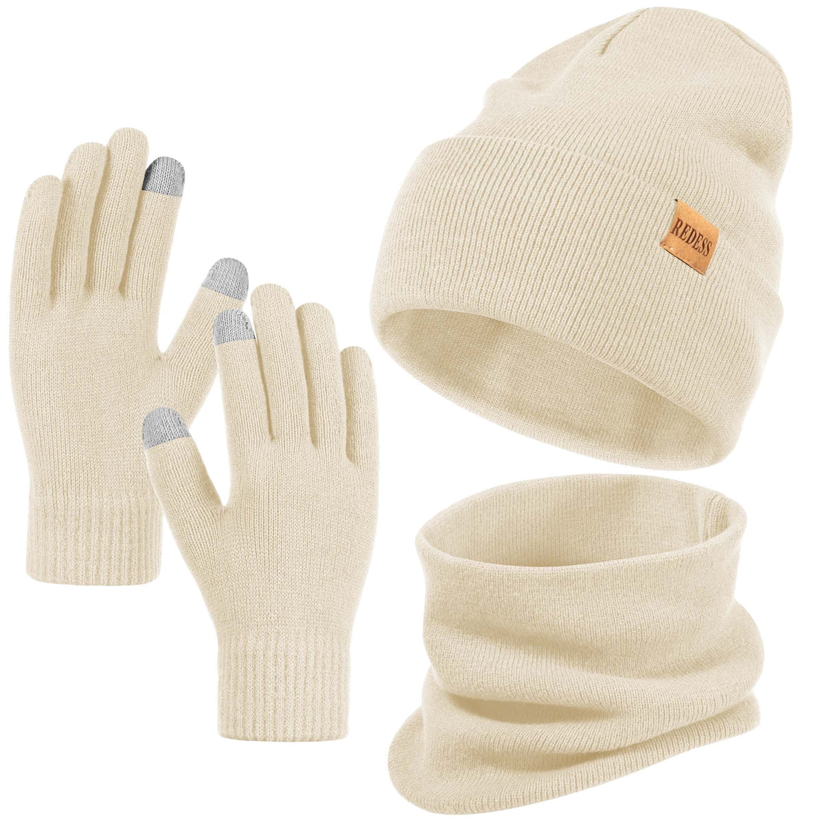 REDESS Winter Hat, Scarf & Glove Set for Men and Women,Black
