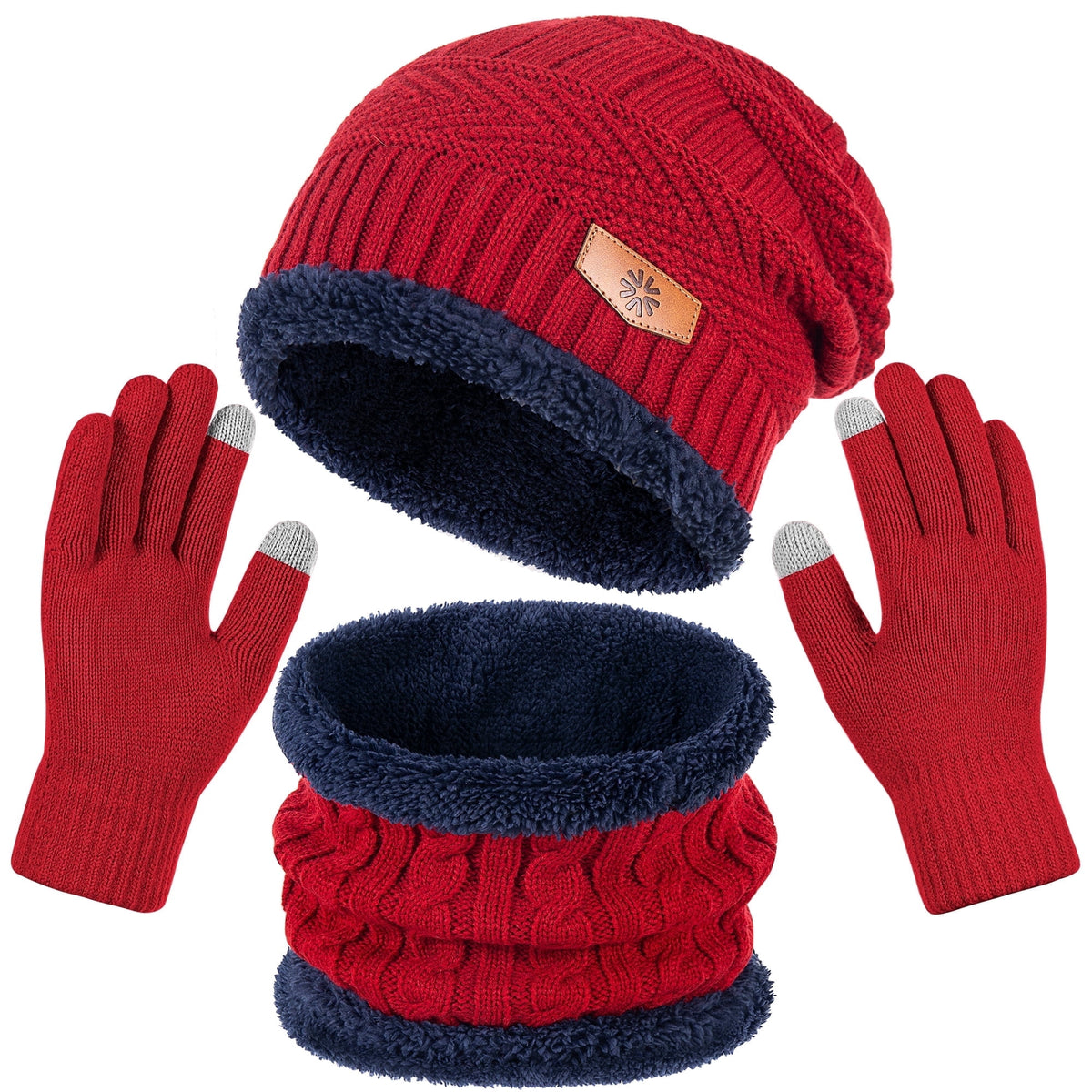 REDESS Men's Winter Beanie Hat Scarf and Touch Screen Gloves Set for Women,Black