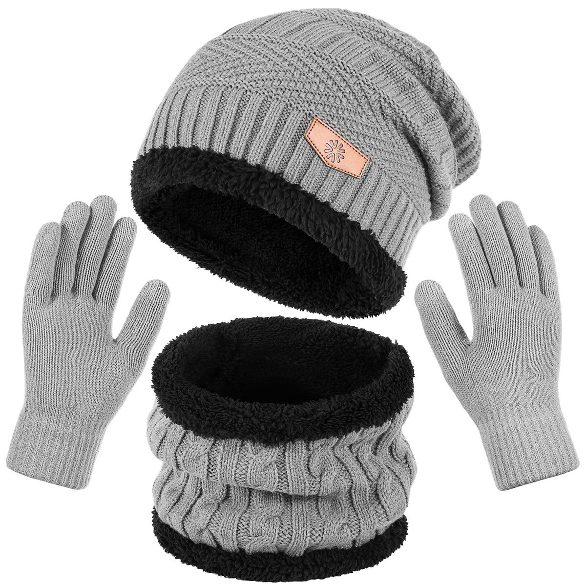 REDESS Men's Winter Beanie Hat Scarf and Touch Screen Gloves Set for Women,Black