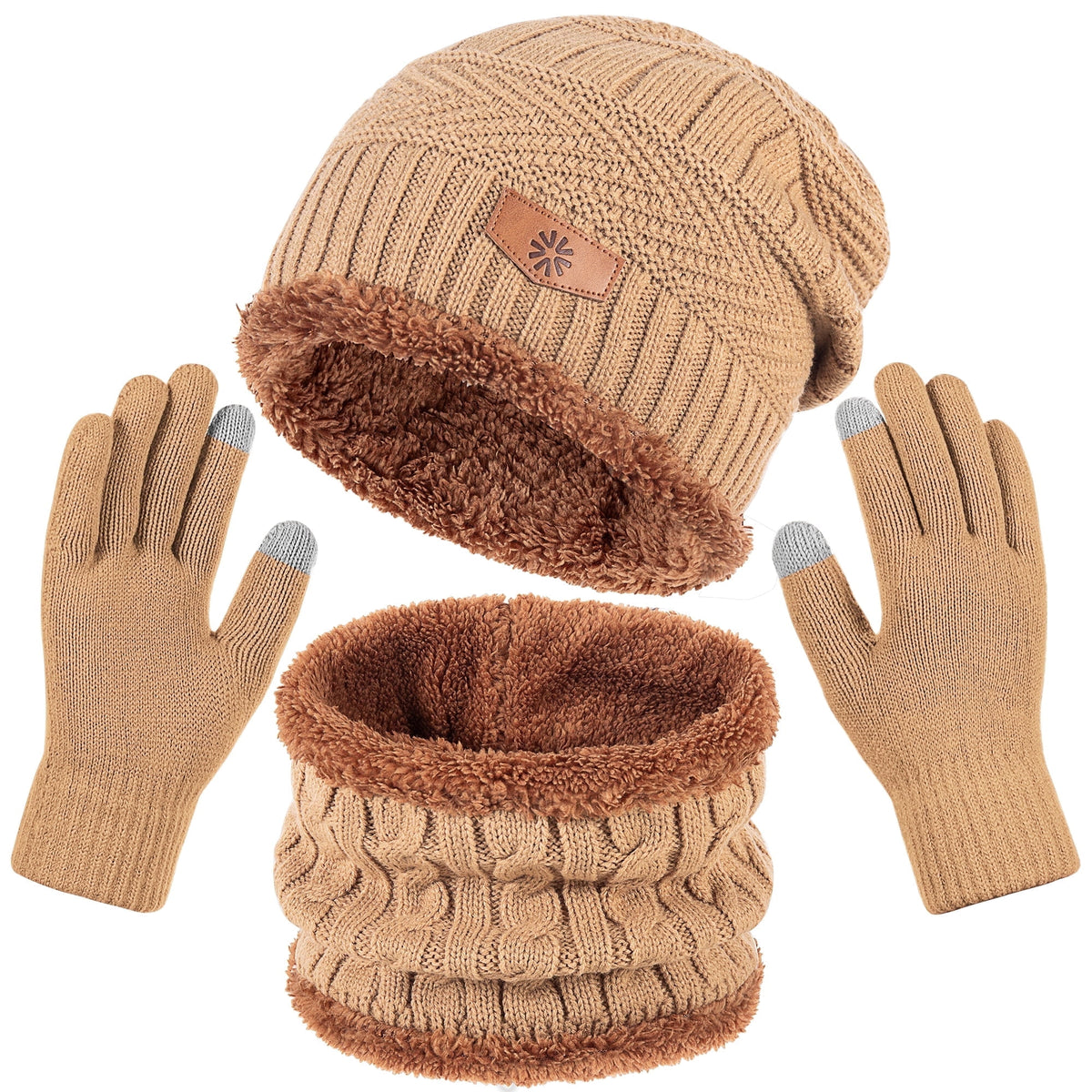 REDESS Men's Winter Beanie Hat Scarf and Touch Screen Gloves Set for Women,Black