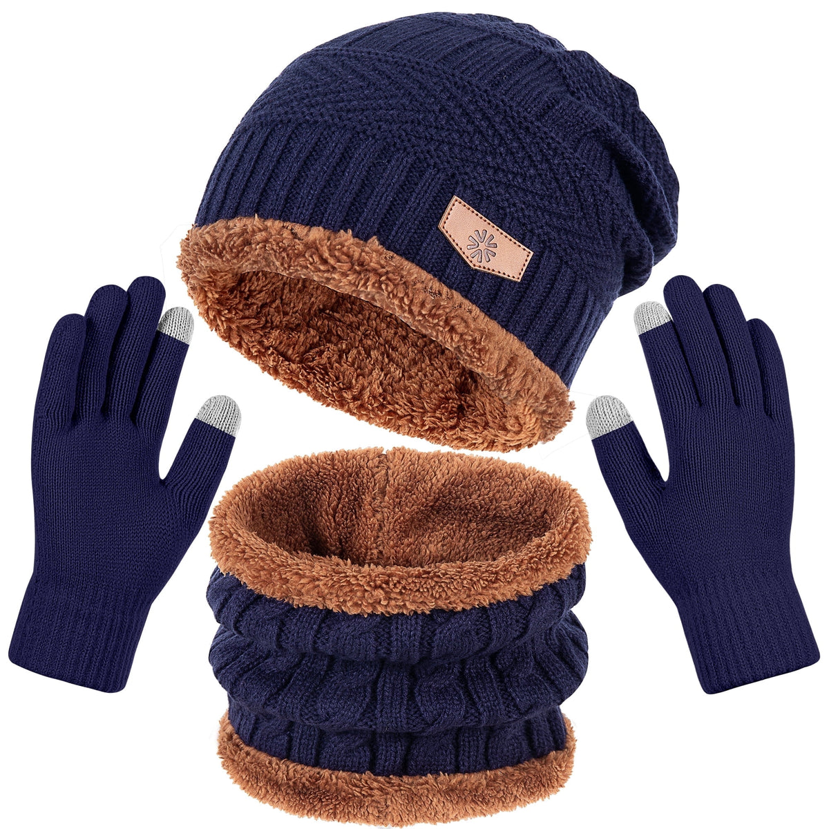 REDESS Men's Winter Beanie Hat Scarf and Touch Screen Gloves Set for Women,Black