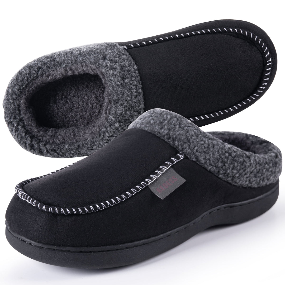 REDESS Mens Moccasin Slipper, Memory Foam Warm Fleece Lined Indoor Outdoor House Shoes
