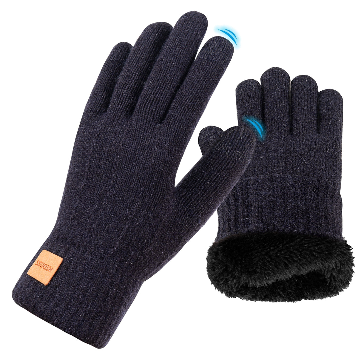 REDESS Mens Womens Winter Gloves Touchscreen Winter Warm Knit Gloves,Black