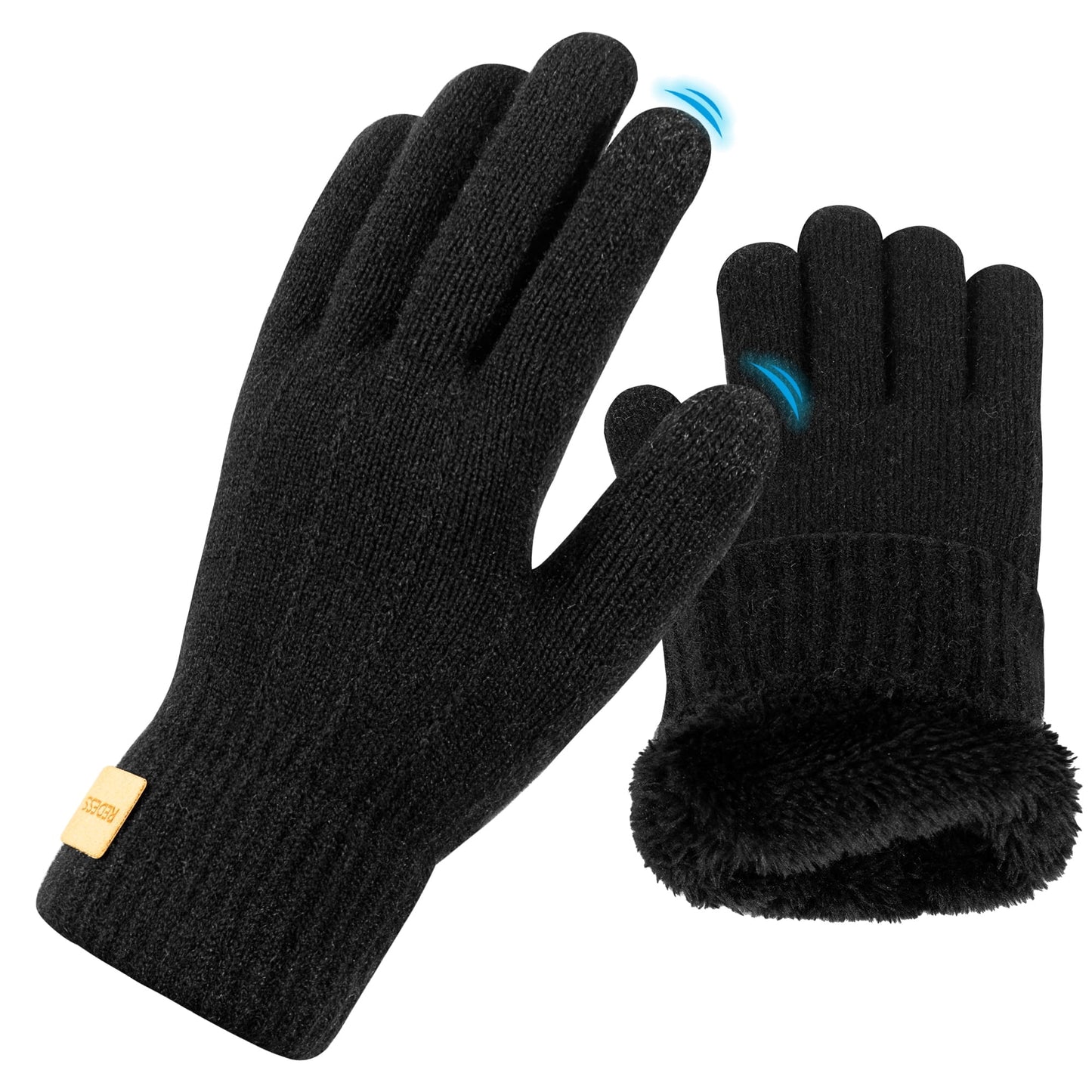 REDESS Mens Womens Winter Gloves Touchscreen Winter Warm Knit Gloves,Black