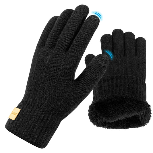 REDESS Mens Womens Winter Gloves Touchscreen Winter Warm Knit Gloves,Black