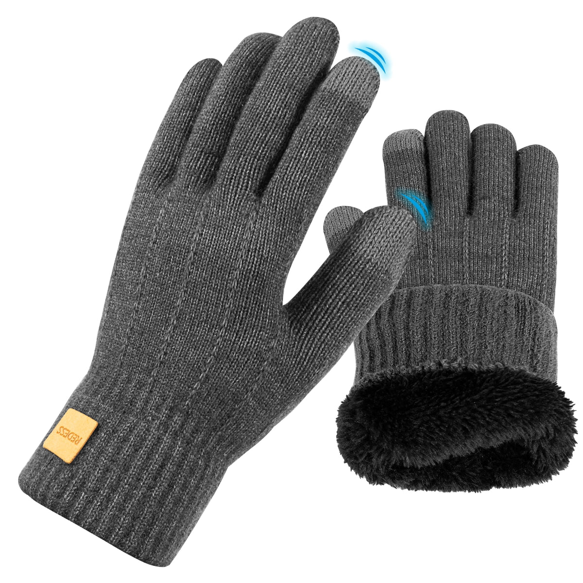 REDESS Mens Womens Winter Gloves Touchscreen Winter Warm Knit Gloves,Black