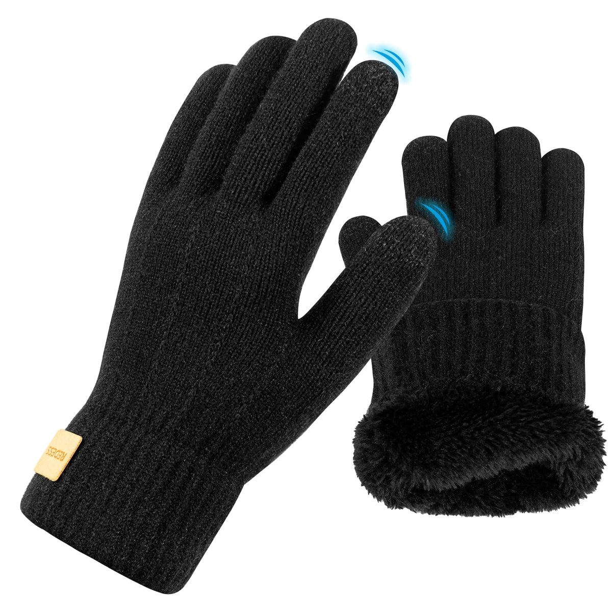 REDESS Mens Womens Winter Gloves Touchscreen Winter Warm Knit Gloves,Black