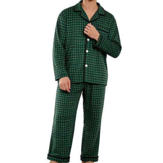 REDESS Pajamas Sets for Men Long Sleeve Plaid Lounge Set Evening Comfy Button Sleepwear