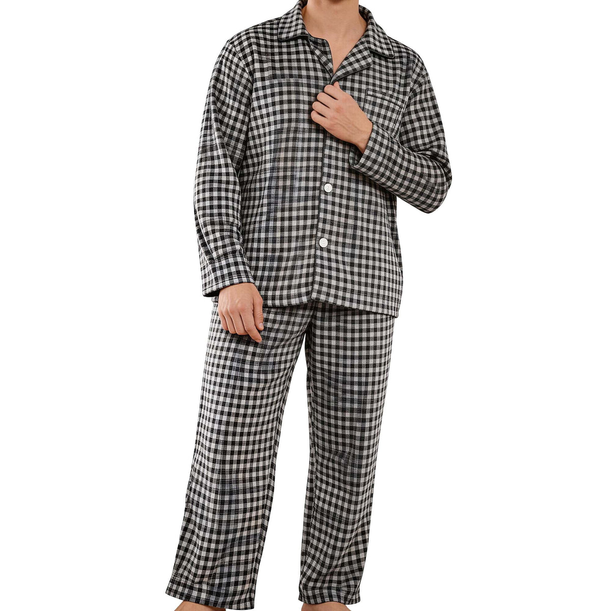 REDESS Pajamas Sets for Men Long Sleeve Plaid Lounge Set Evening Comfy Button Sleepwear