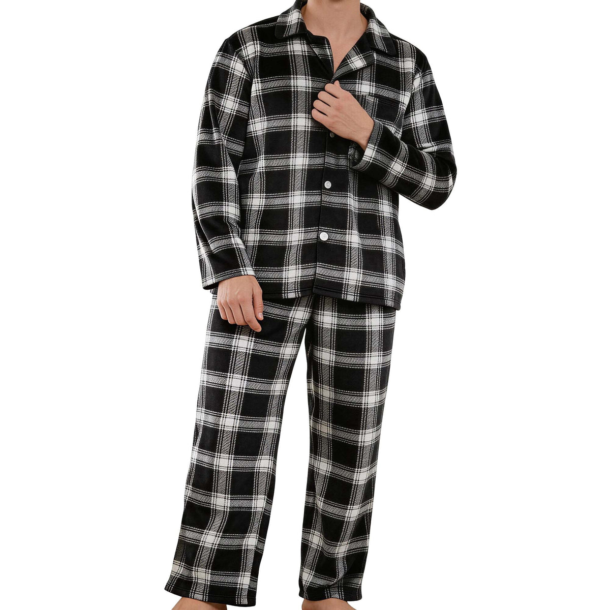 REDESS Pajamas Sets for Men Long Sleeve Plaid Lounge Set Evening Comfy Button Sleepwear