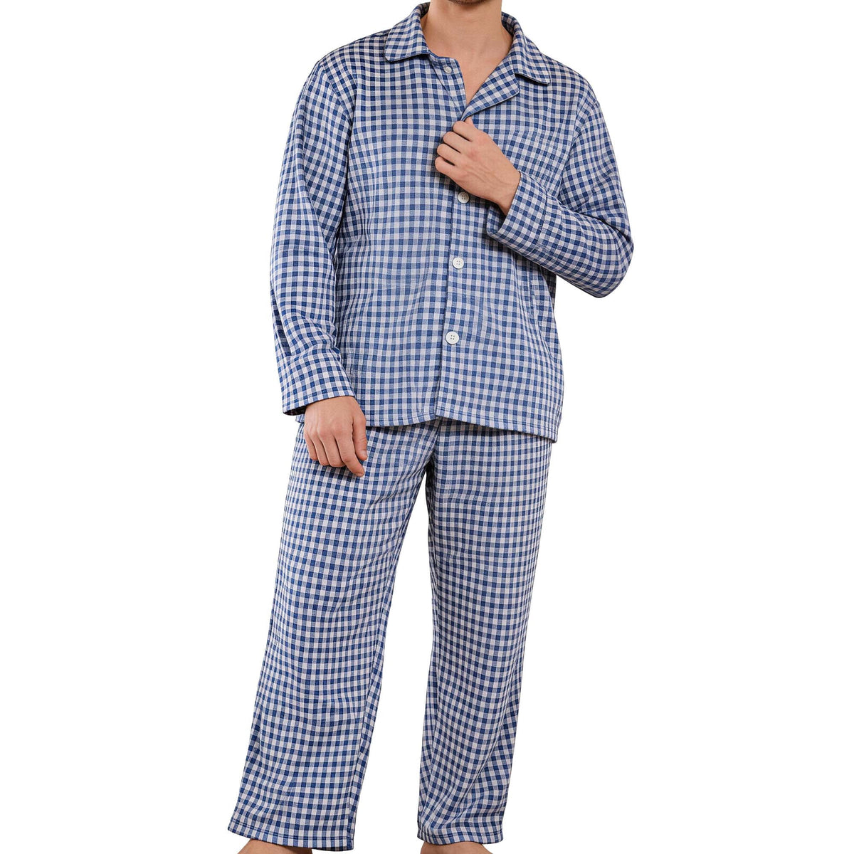 REDESS Pajamas Sets for Men Long Sleeve Plaid Lounge Set Evening Comfy Button Sleepwear
