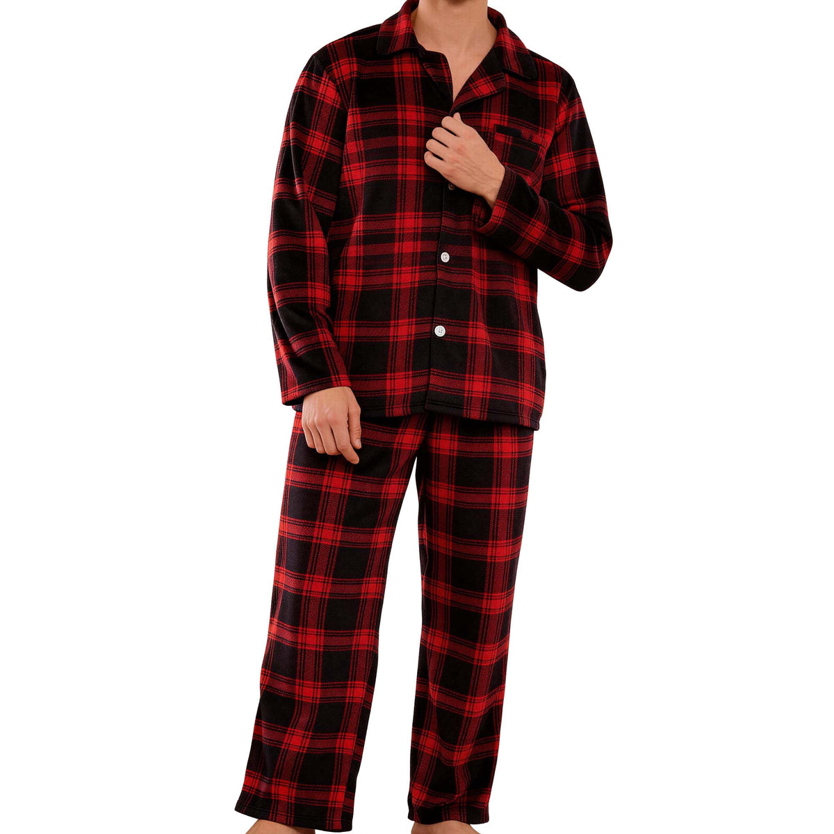 REDESS Pajamas Sets for Men Long Sleeve Plaid Lounge Set Evening Comfy Button Sleepwear