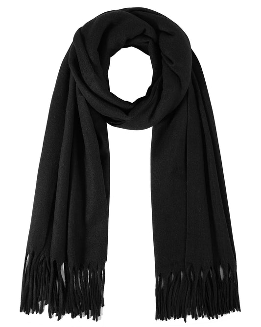 REDESS Pashmina Shawl for Women, Winter Warm Soft Solid Tassel Scarf  for Women and Men, Black