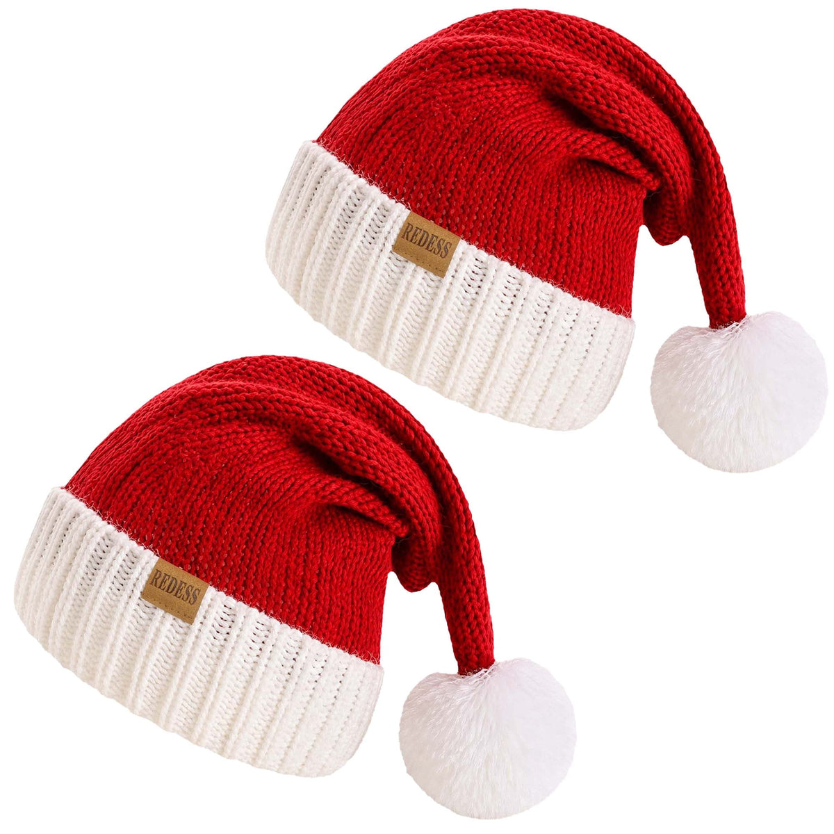 REDESS Santa Hat, Knitted Christmas Red Santa Hat with Pom Pom, Soft Stretchy Holiday Beanie Hat for Adult