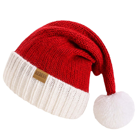 REDESS Santa Hat, Knitted Christmas Red Santa Hat with Pom Pom, Soft Stretchy Holiday Beanie Hat for Adult