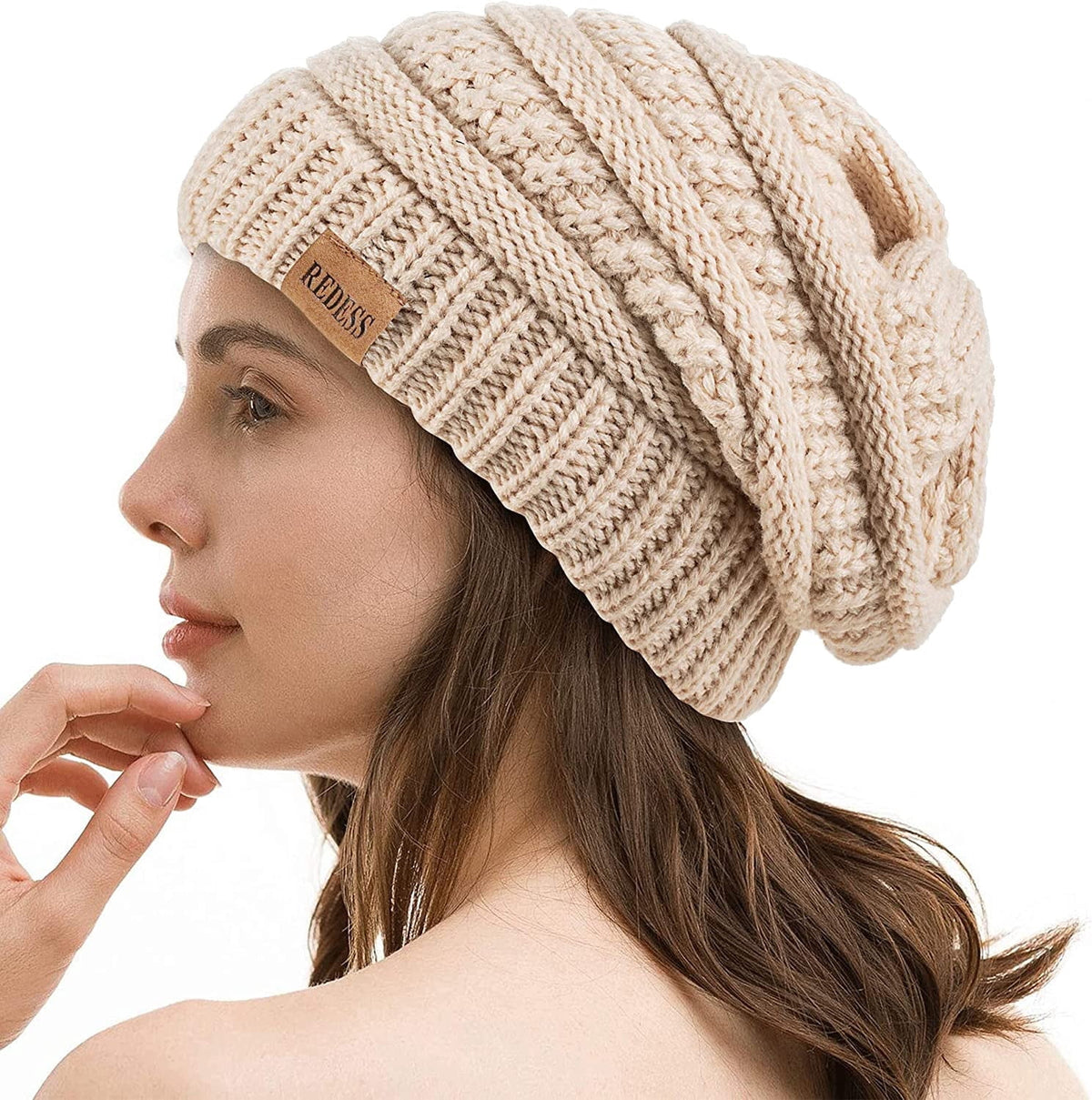 REDESS Slouchy Oat Beanie Hat for Women Winter Warm Knit Cap