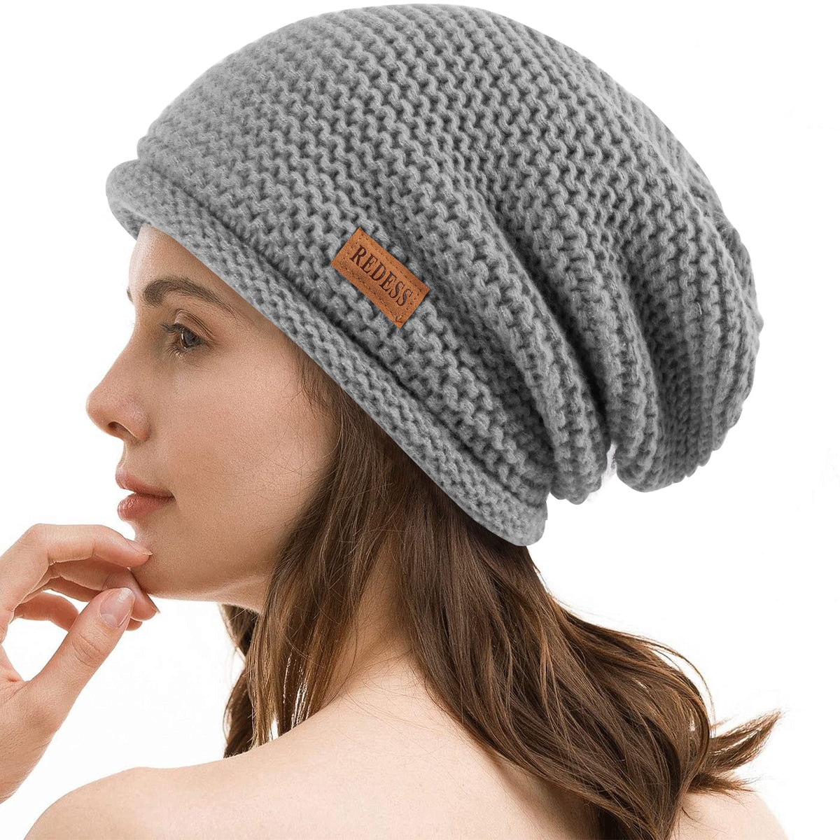 REDESS Slouchy Black Beanie Hat for Women and Men, Winter Warm Thick Skull Cap