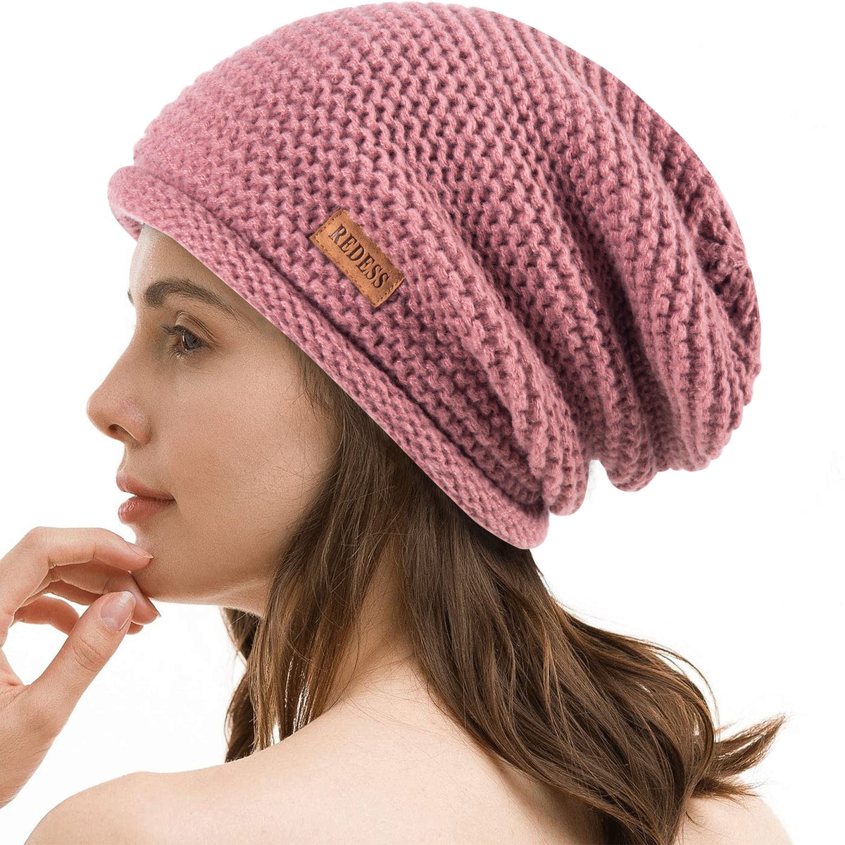 REDESS Slouchy Black Beanie Hat for Women and Men, Winter Warm Thick Skull Cap