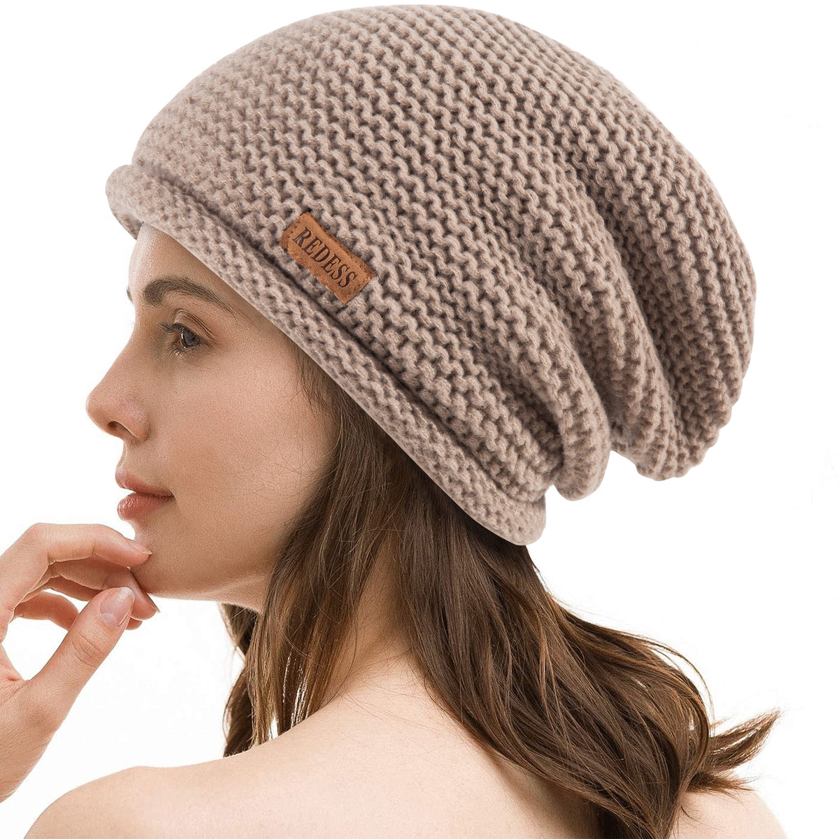 REDESS Slouchy Black Beanie Hat for Women and Men, Winter Warm Thick Skull Cap