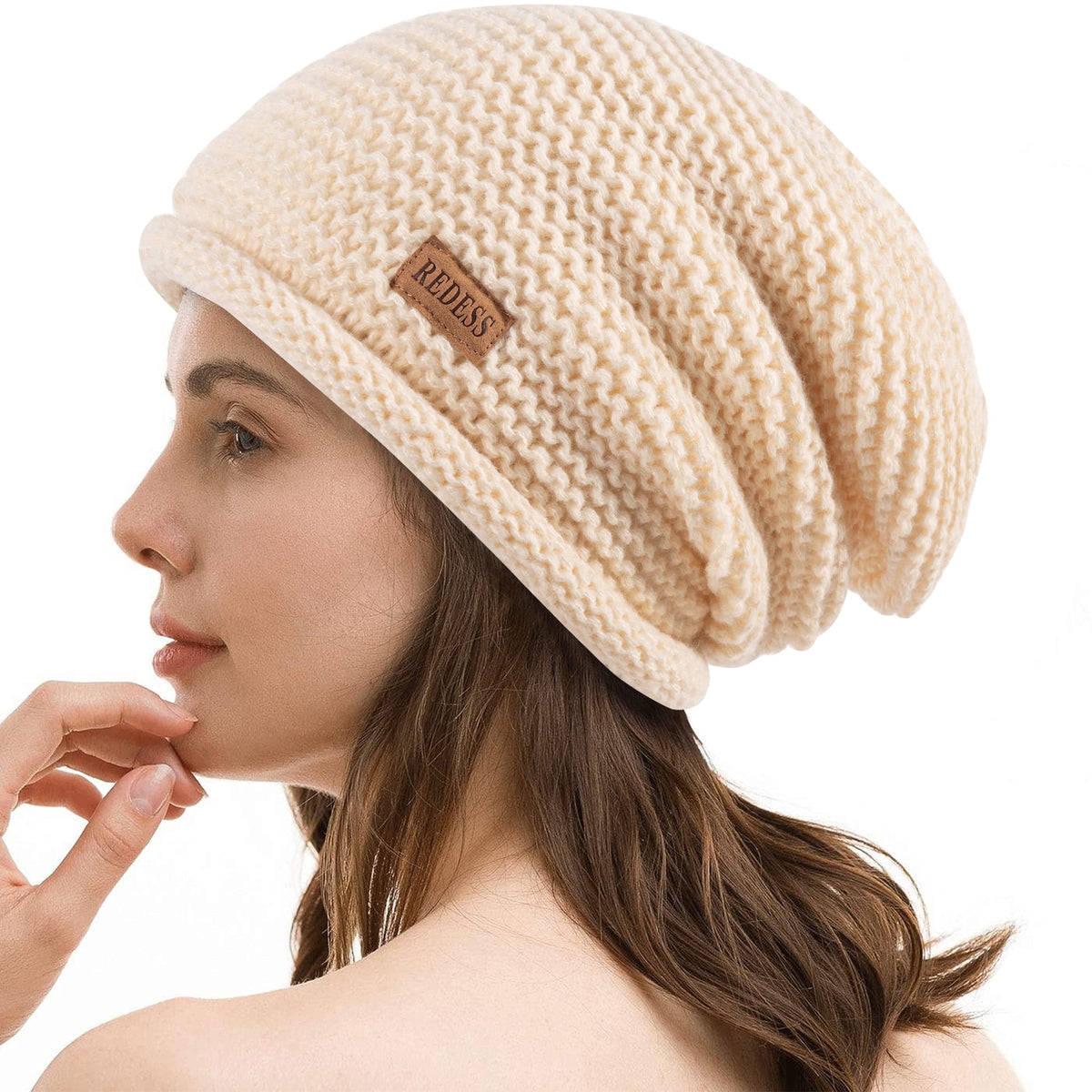REDESS Slouchy Black Beanie Hat for Women and Men, Winter Warm Thick Skull Cap