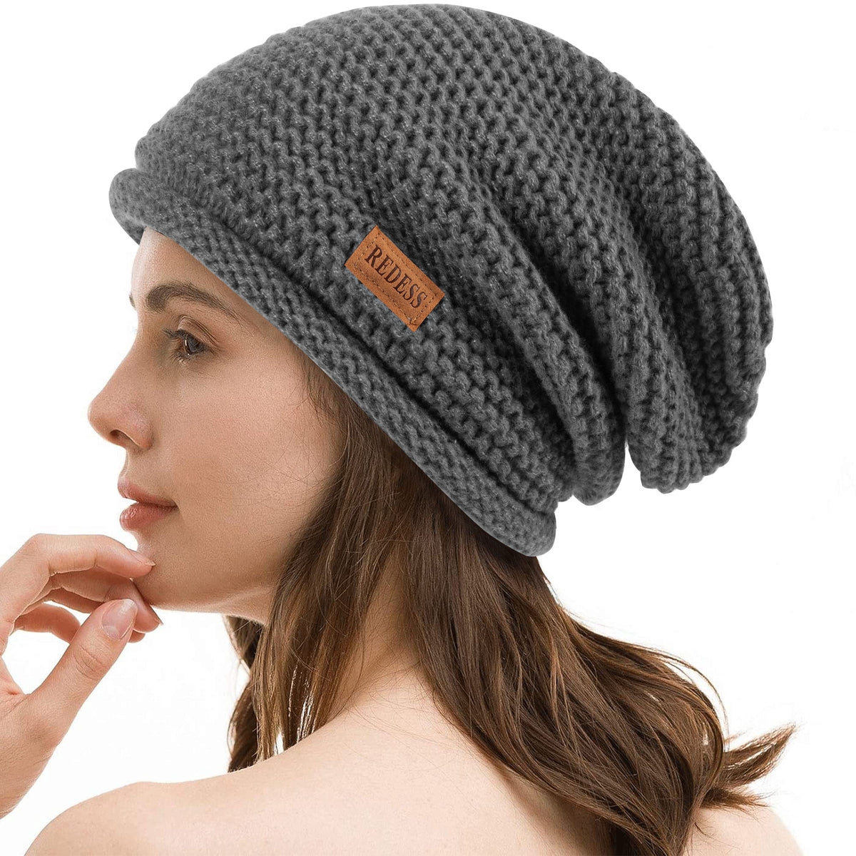REDESS Slouchy Black Beanie Hat for Women and Men, Winter Warm Thick Skull Cap