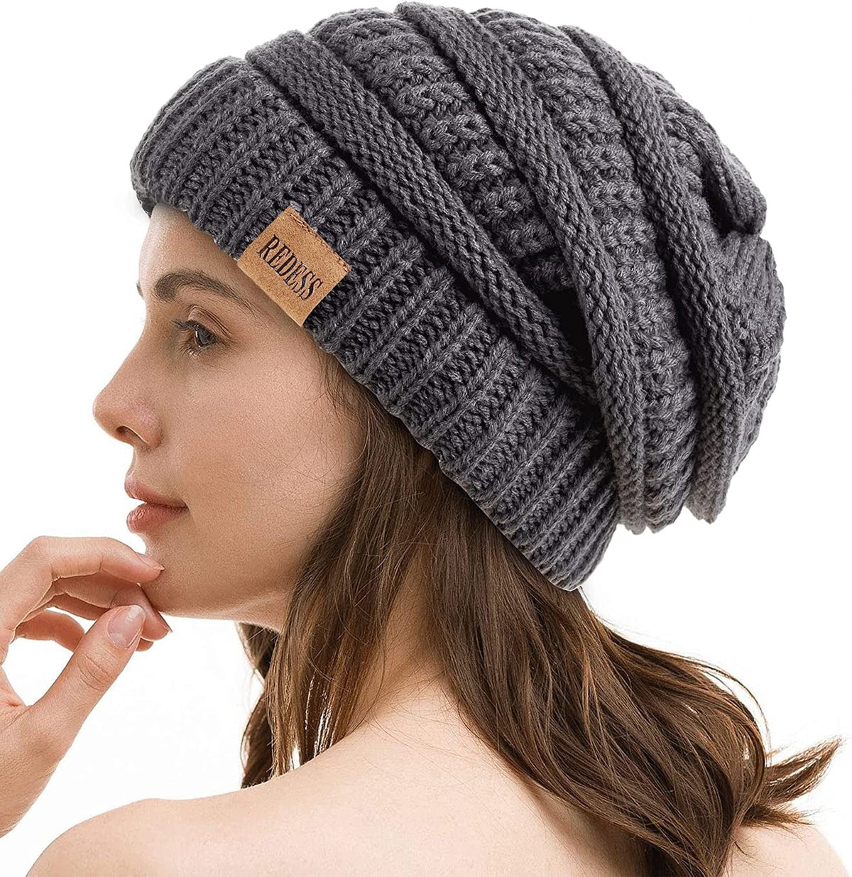 REDESS Slouchy Oat Beanie Hat for Women Winter Warm Knit Cap
