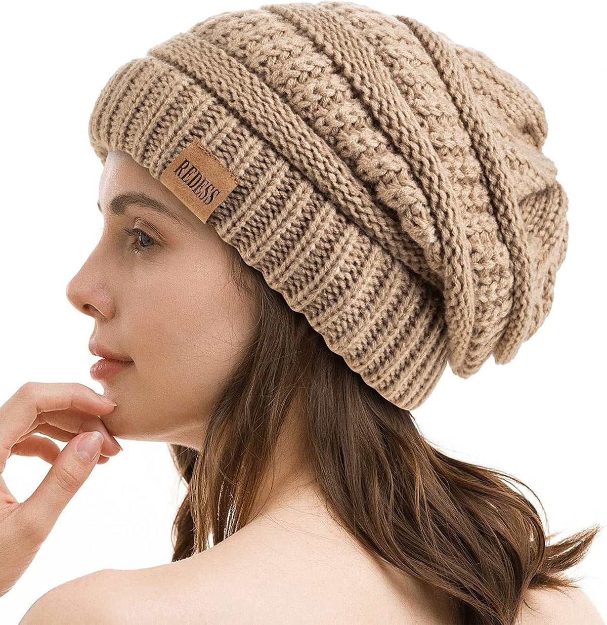 REDESS Slouchy Oat Beanie Hat for Women Winter Warm Knit Cap