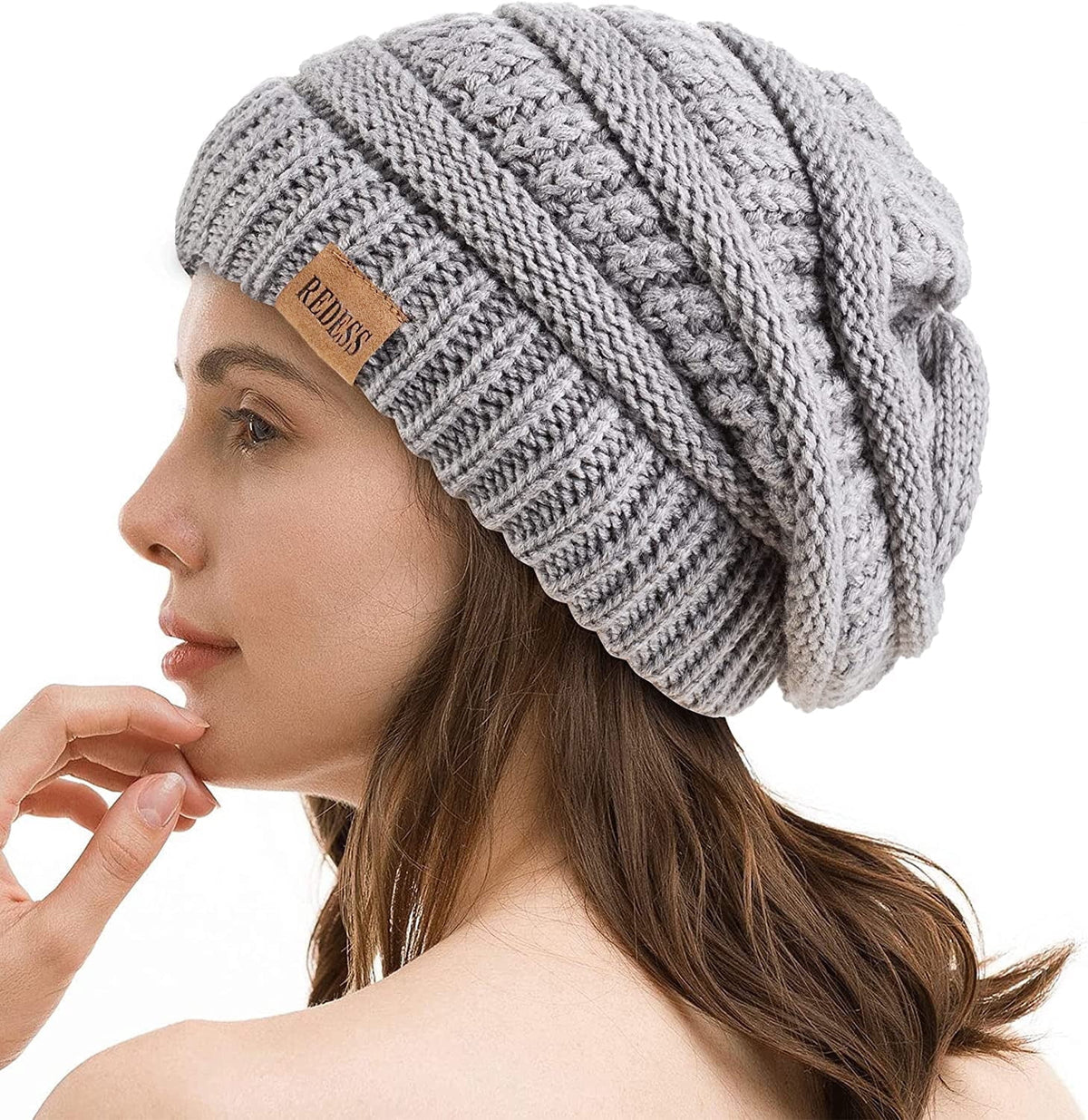 REDESS Slouchy Oat Beanie Hat for Women Winter Warm Knit Cap