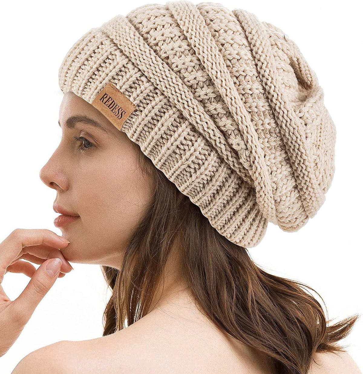 REDESS Slouchy Oat Beanie Hat for Women Winter Warm Knit Cap