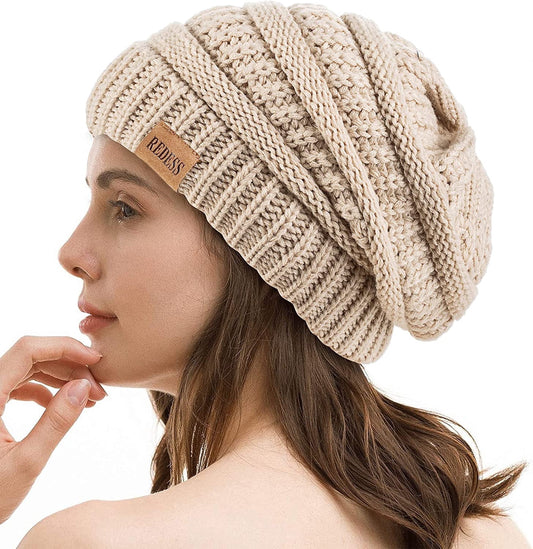 REDESS Slouchy Oat Beanie Hat for Women Winter Warm Knit Cap