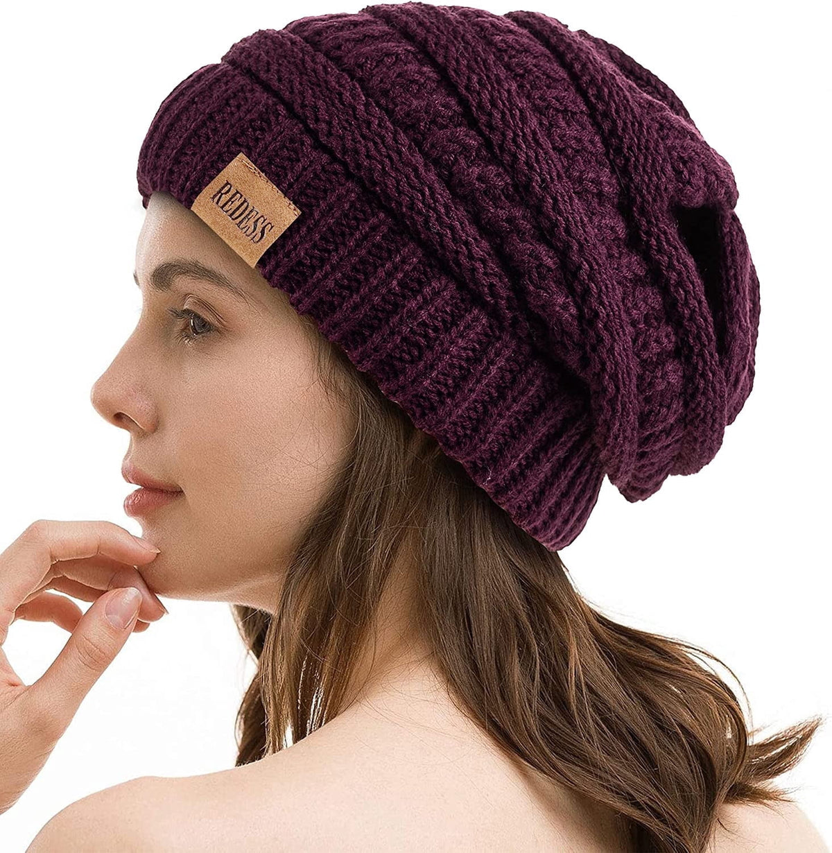 REDESS Slouchy Oat Beanie Hat for Women Winter Warm Knit Cap