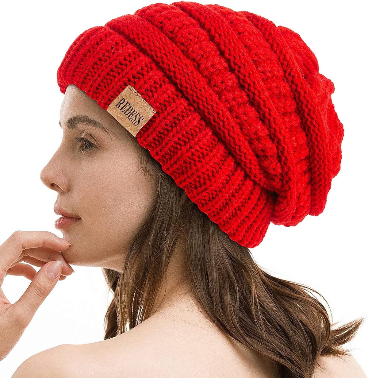 REDESS Slouchy Oat Beanie Hat for Women Winter Warm Knit Cap